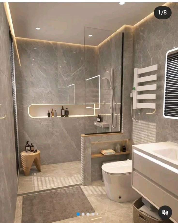 Bathroom — Grey marble spa style — Maitri Interior Studio project photo