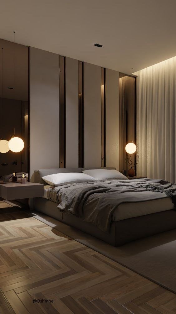 Bedroom — Moody panelled headboard — Maitri Interior Studio project photo