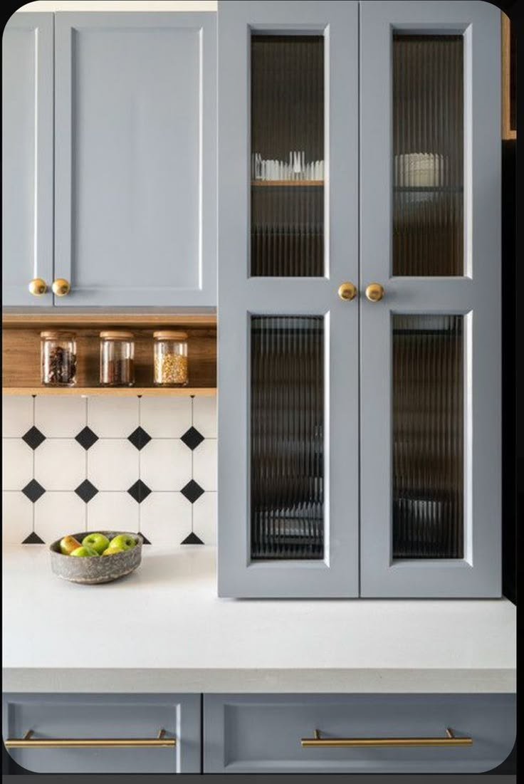 Kitchen — Blue grey diamond tile backsplash — Maitri Interior Studio project photo
