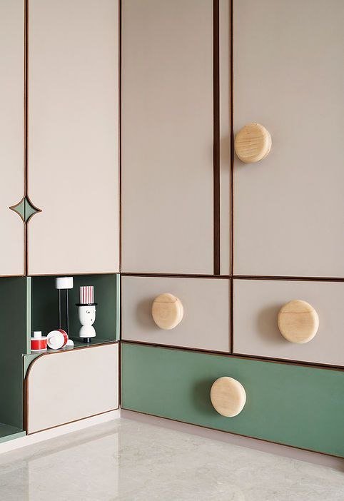 Wardrobe & Storage — Wood knob green beige panel — Maitri Interior Studio project photo